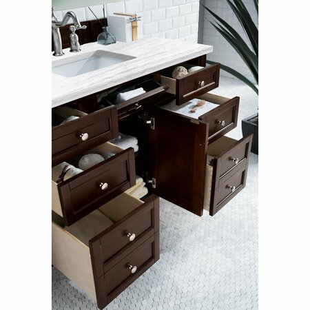 James Martin Vanities Brittany 48in Single Vanity, Burnished Mahogany w/ 3 CM Arctic Fall Solid Surface Top 650-V48-BNM-3AF